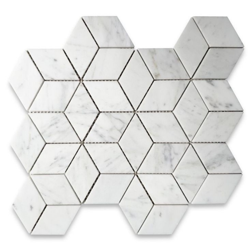 Carrara White Marble Rhombus Mosaic Tile