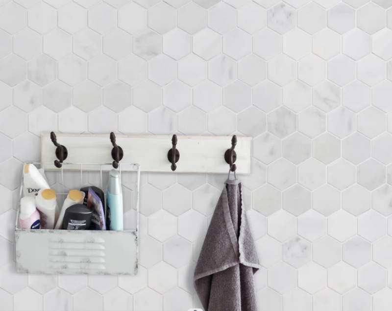 Oriental White Marble 2x2 Hexagonal Mosaic Tile Design