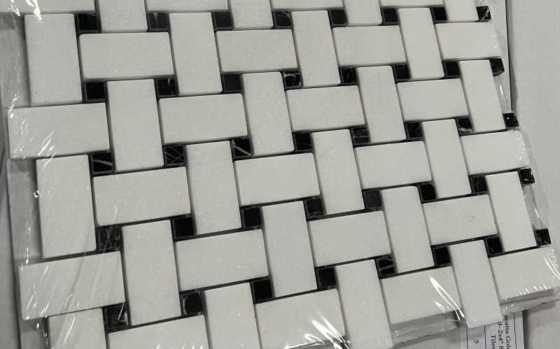 Thassos White Marble Basketweave Mosaic Tile