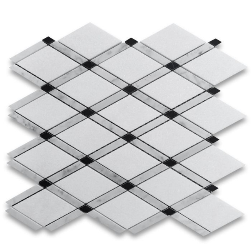 Thassos White Marble Lattice Mosaic Tile