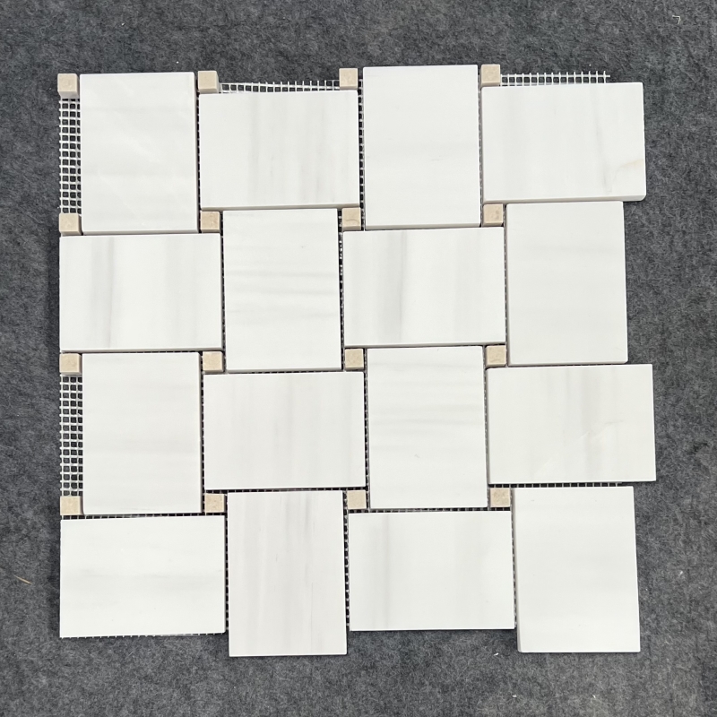 Oriental White Marble Basketweave Mosaic Tile
