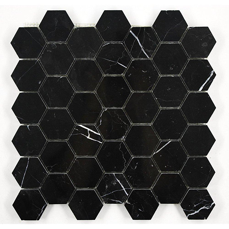 Nero Marquina Marble 2x2 Hexagon Mosaic Tile