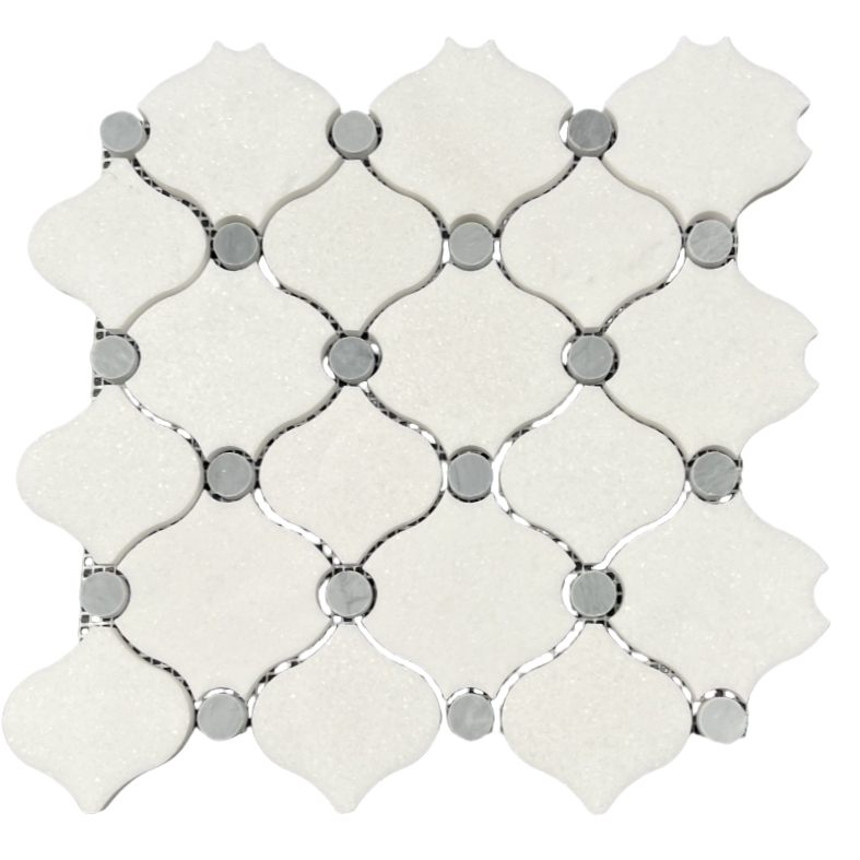 Thassos White Marble with Grey Dots Arabesque Mosaic Tile