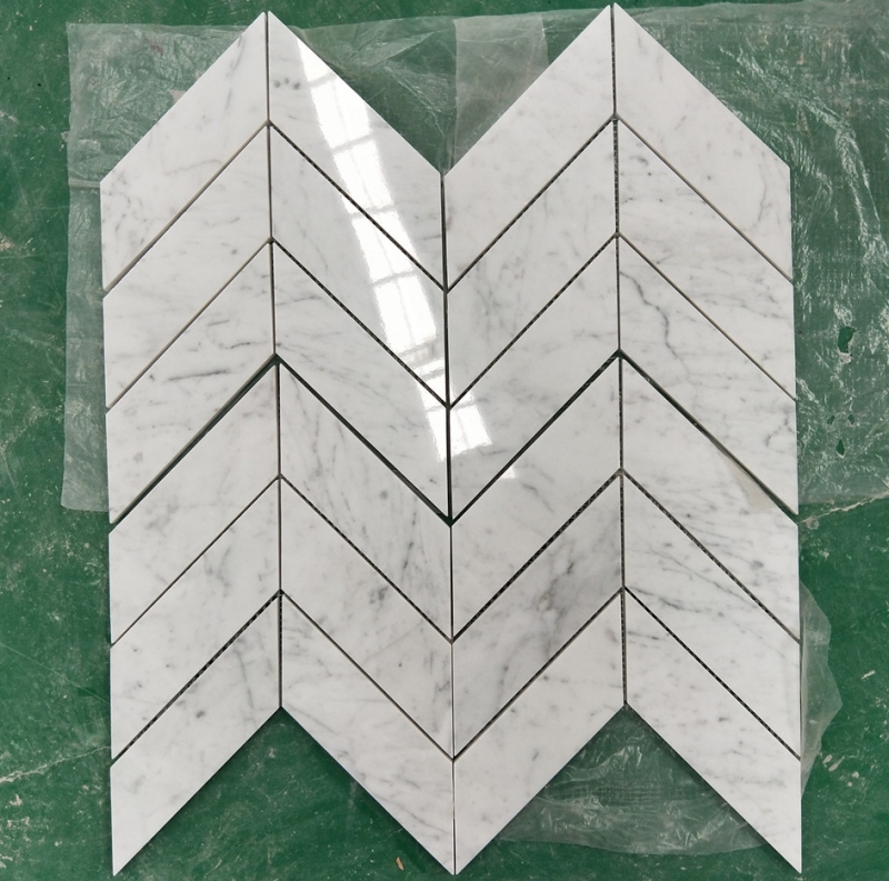 Carrara White Marble Chevron Mosaic Tile 2