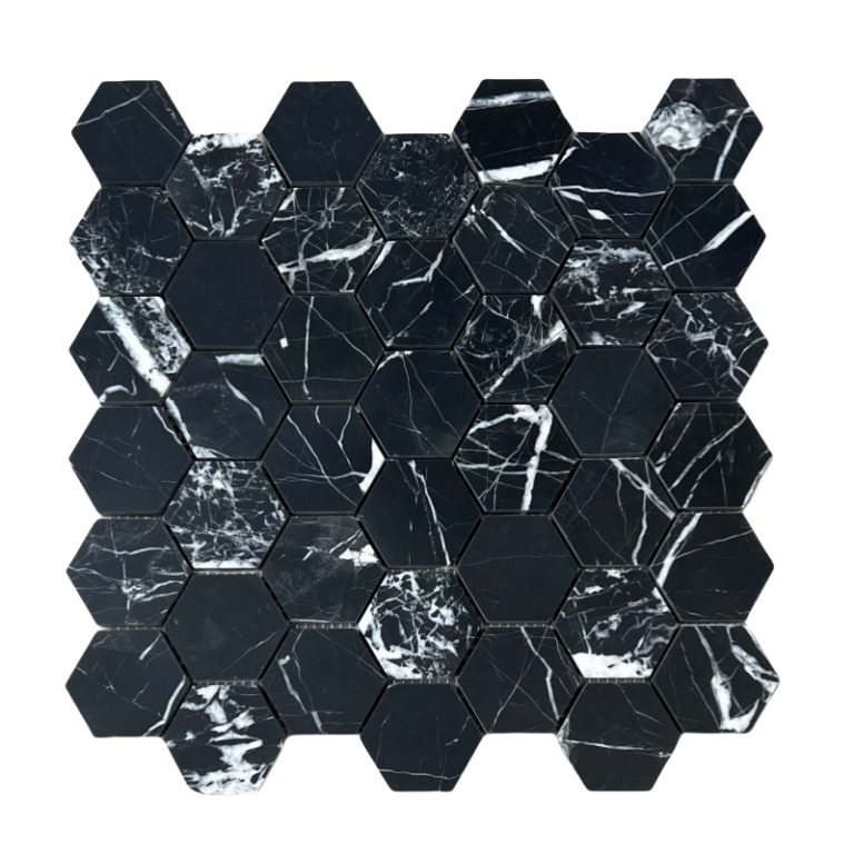Nero Marquina Marble 2x2 Hexagon Mosaic TileMore White Veins 1 1 1 768x768 1