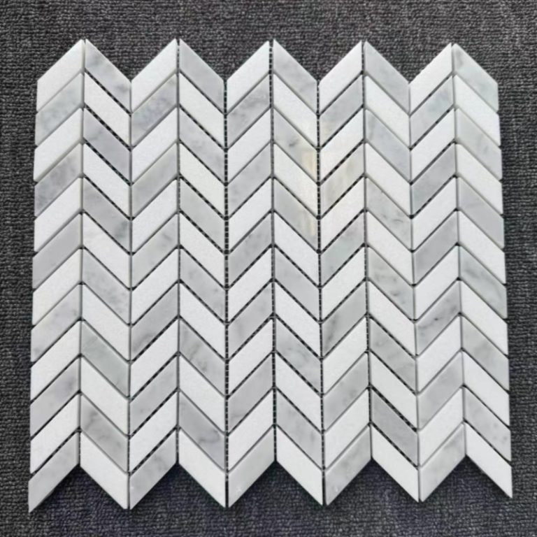 Thasos White Marble With Carrara Mini Chevron Mosaic Tile 768x768 1
