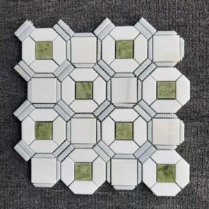 SC SNQ251301 Oriental White Marble Octagon with Green Dots Waterjet Mosaic Tile